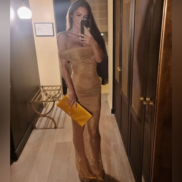 Self Portrait Rhinestone Embellished Fishnet Maxi Dress - Picture 1 of 10
